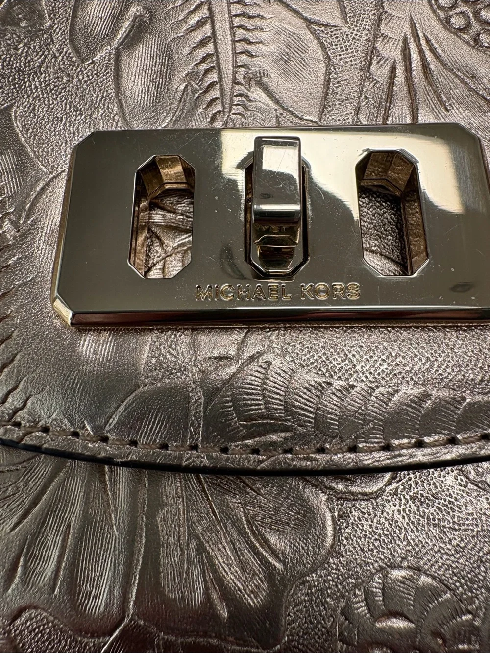 Michael Kors Metallic Leather Embossed Floral Crossbody - Rose Gold